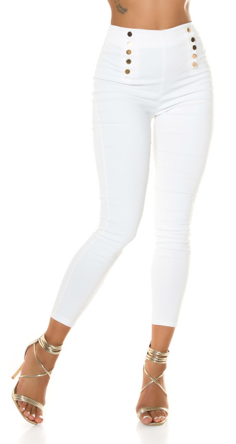 high-waist trousers with press studs White